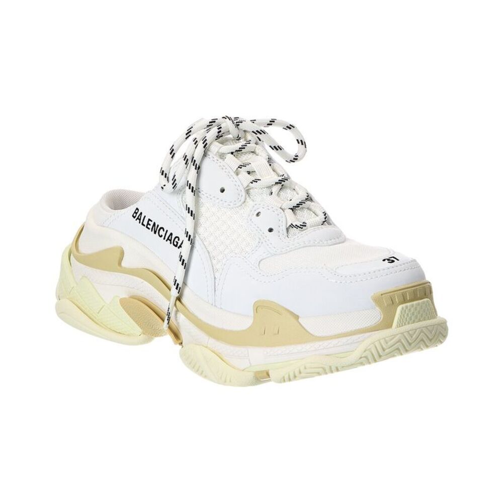 Balenciaga Triple S Leather Mule Sneaker, White